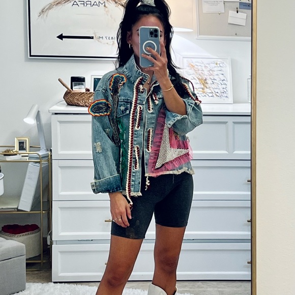 Colorful Embellished Denim Jacket - Picture 8 of 13